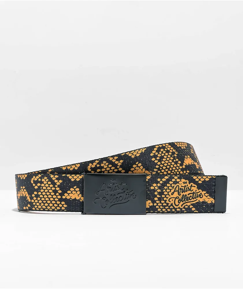 Artist Collective Gold Snake Black & Yellow Reversible Web Belt