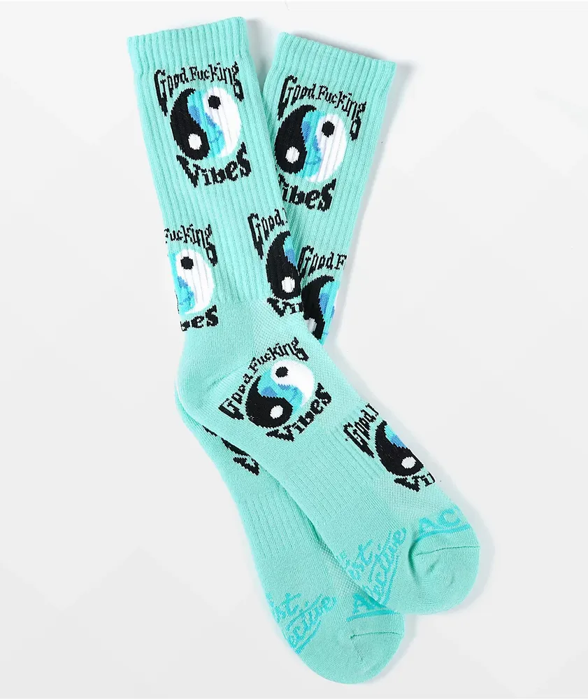 Artist Collective Good F'ing Vibes Seafoam Crew Socks