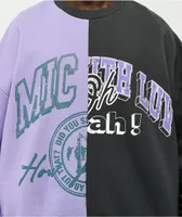 BTS Varsity Black & Purple Split Crew Neck Sweatshirt