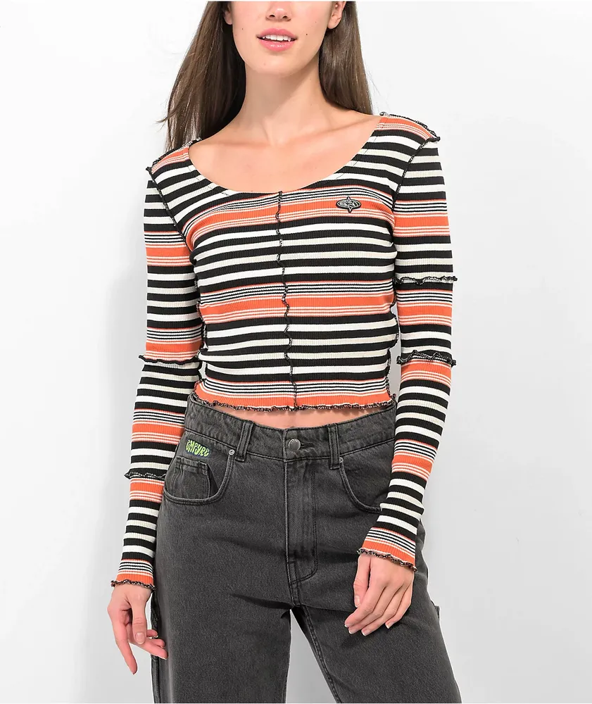 Hollister, Tops, Hollister Tie Front Striped Crop Long Sleeve Top Size  Small