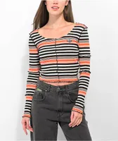 Basic Pleasure Mode Bella Black & Cream Crop Stripe Long Sleeve T-Shirt
