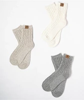 Bearpaw 3 Pack Cable Knit Ankle Socks