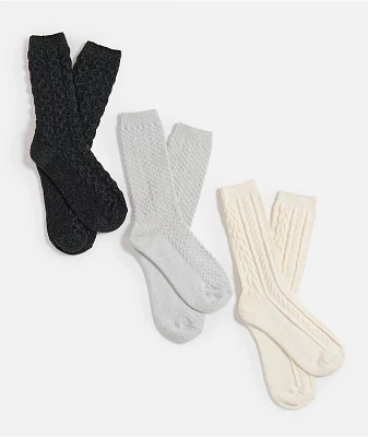 Bearpaw Boot Cable 3 Pack Crew Socks