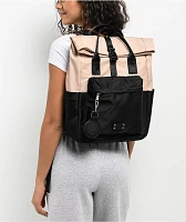 Bearpaw Flap Top Two-Tone Beige & Black Tote Backpack