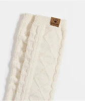 Bearpaw Mixed Textured Cream Knee High Socks