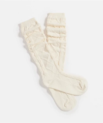 Bearpaw Mixed Textured Cream Knee High Socks