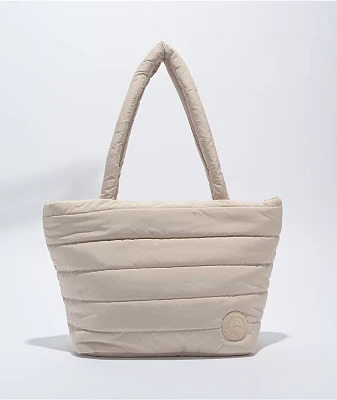 Bearpaw Quilted Beige Puffer Tote Bag