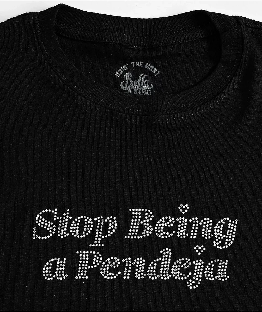 Bella Dona Stop Being A Pendeja Rhinestone Black Crop T-Shirt