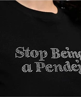 Bella Dona Stop Being A Pendeja Rhinestone Black Crop T-Shirt