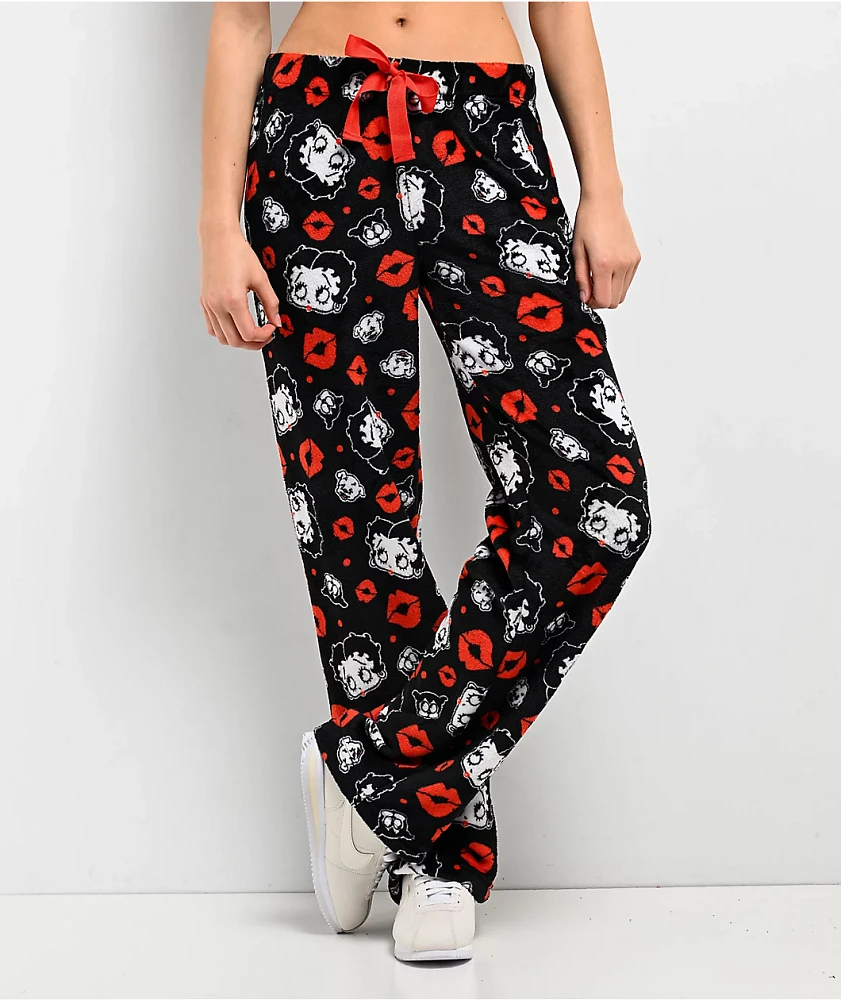 Betty Boop Kisses Black & Red Plush Lounge Pants