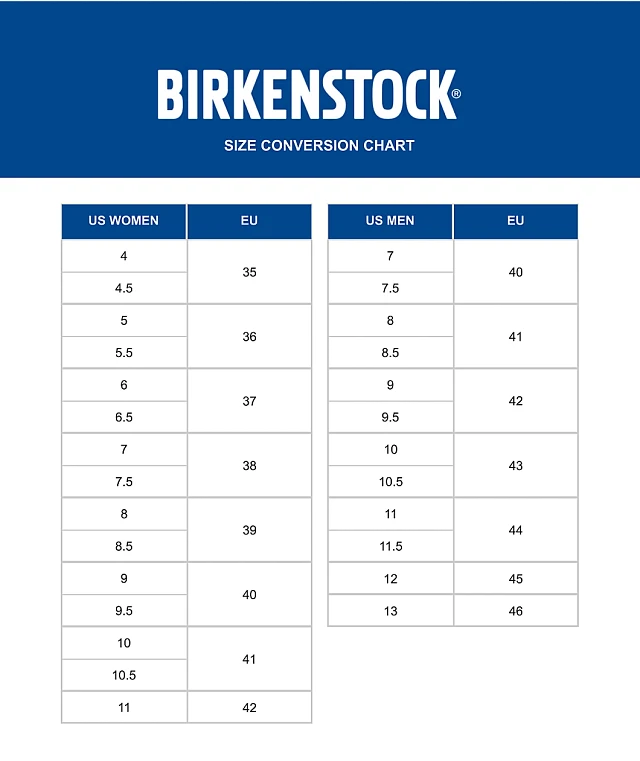 Men Womens Birkenstock Size Chart Birkenstock Boston Essentials