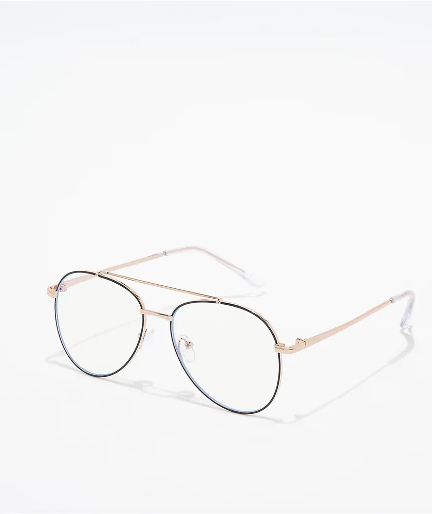 Black & Gold Pilot Blue Light Glasses