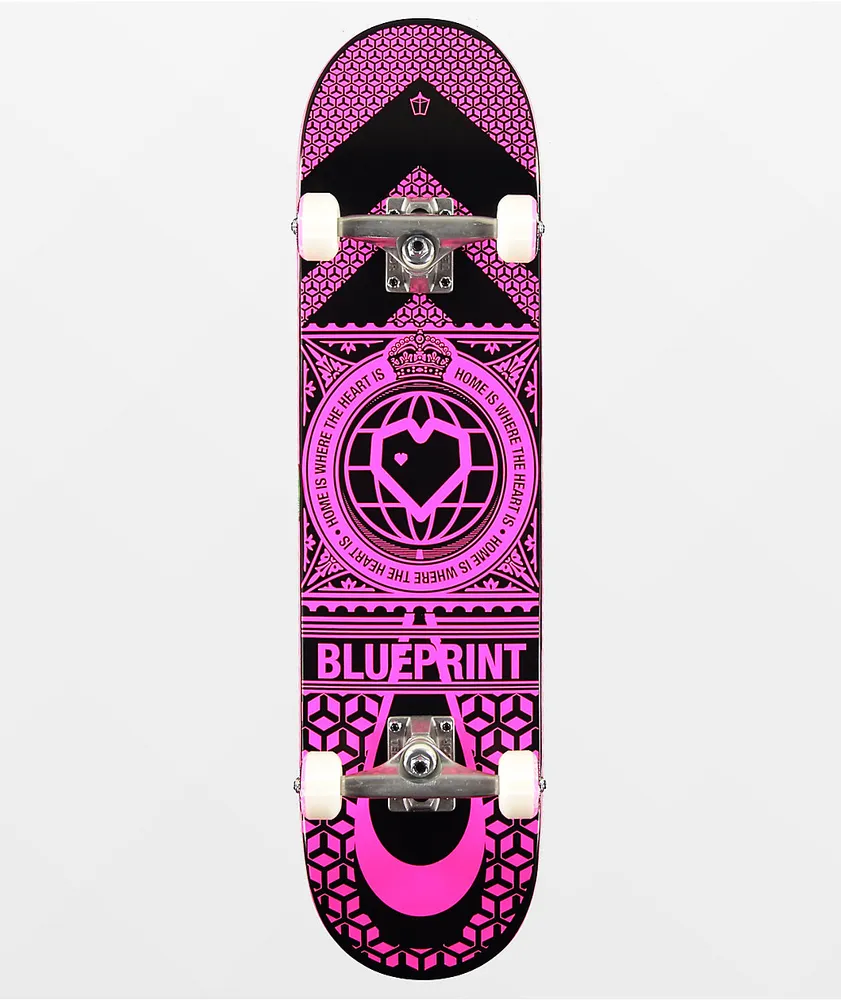 Blueprint Home Heart 7.75" Pink Skateboard Complete