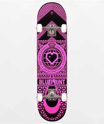 Blueprint Home Heart 7.75" Pink Skateboard Complete