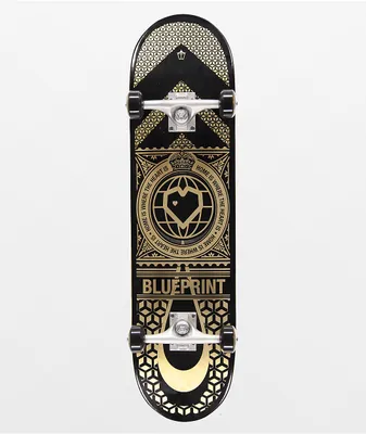 Blueprint Home Heart 8.12" Black & Gold Skateboard Complete