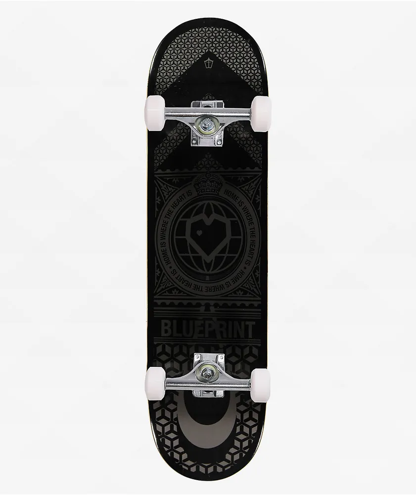 Blueprint Home Heart Black & Grey 8.25" Skateboard Complete