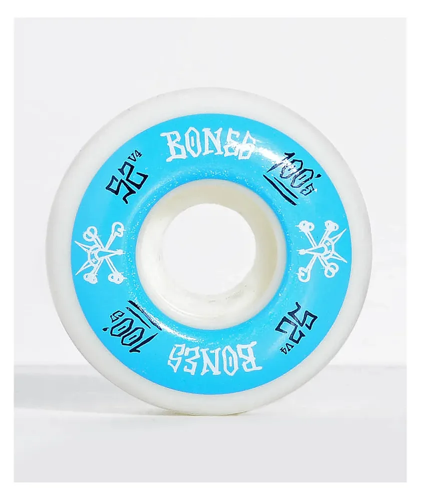 Bones 100 Ringers 52mm Blue & White Skateboard Wheels