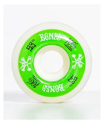 Bones 100 Ringers 53mm Green & White Skateboard Wheels