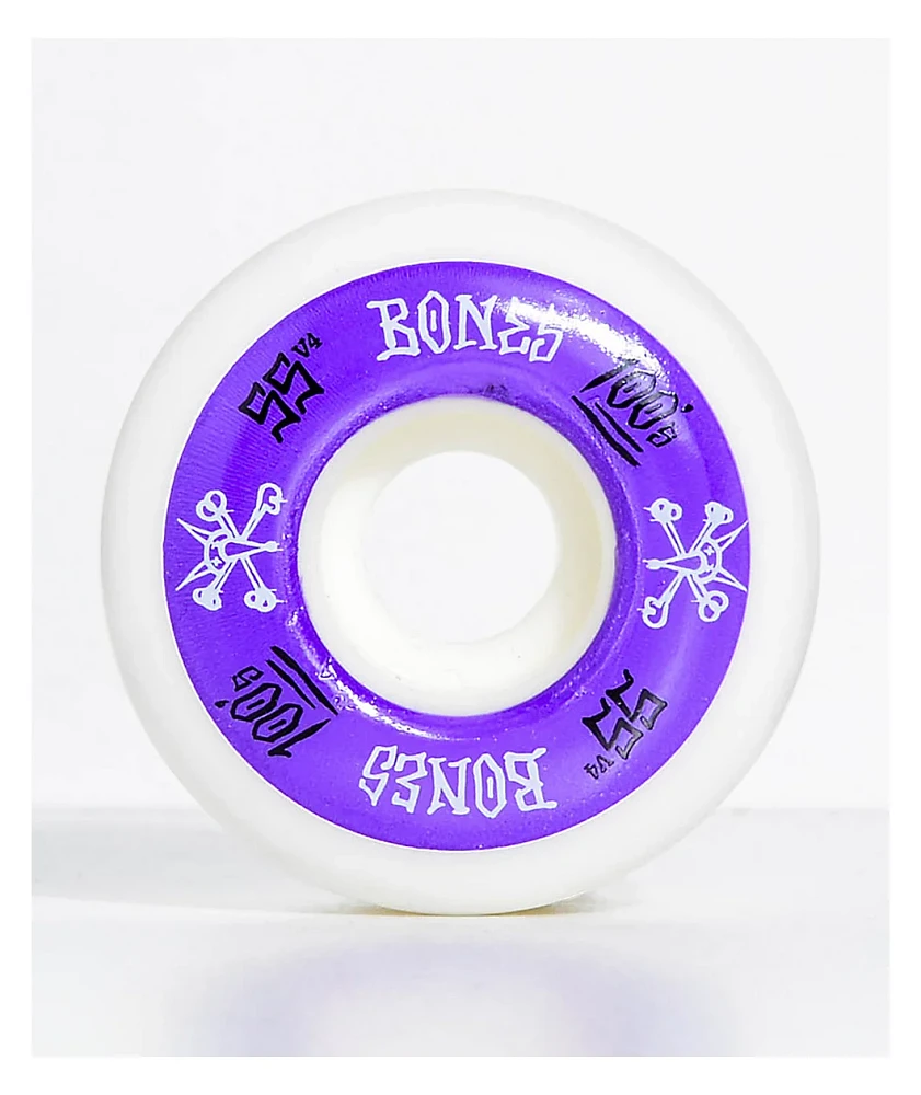 Bones 100 Ringers 55mm Pure White & Purple Skateboard Wheels