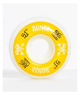 Bones Ringers 51mm 100a Yellow & White Skateboard Wheels