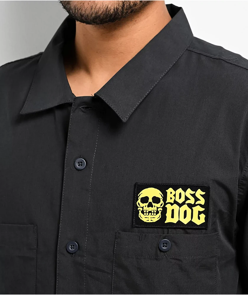 Boss Dog Waste Time Black Button Up Short Sleeve Shirt