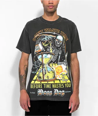 Boss Dog Waste Time Black Wash T-Shirt