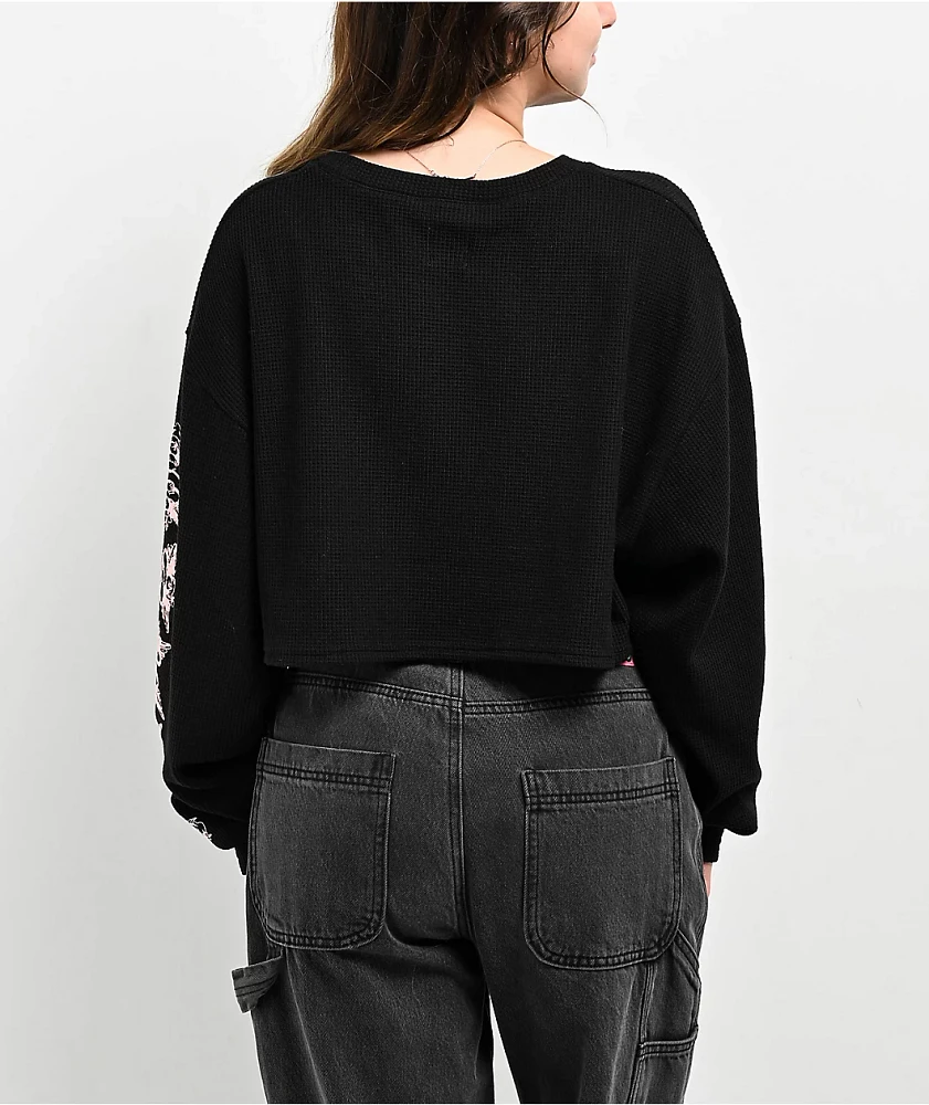 Boys Lie Boundaries Black Crop Thermal Long Sleeve T-Shirt