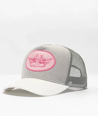 Boys Lie Luna White, Grey & Pink Corduroy Trucker Hat