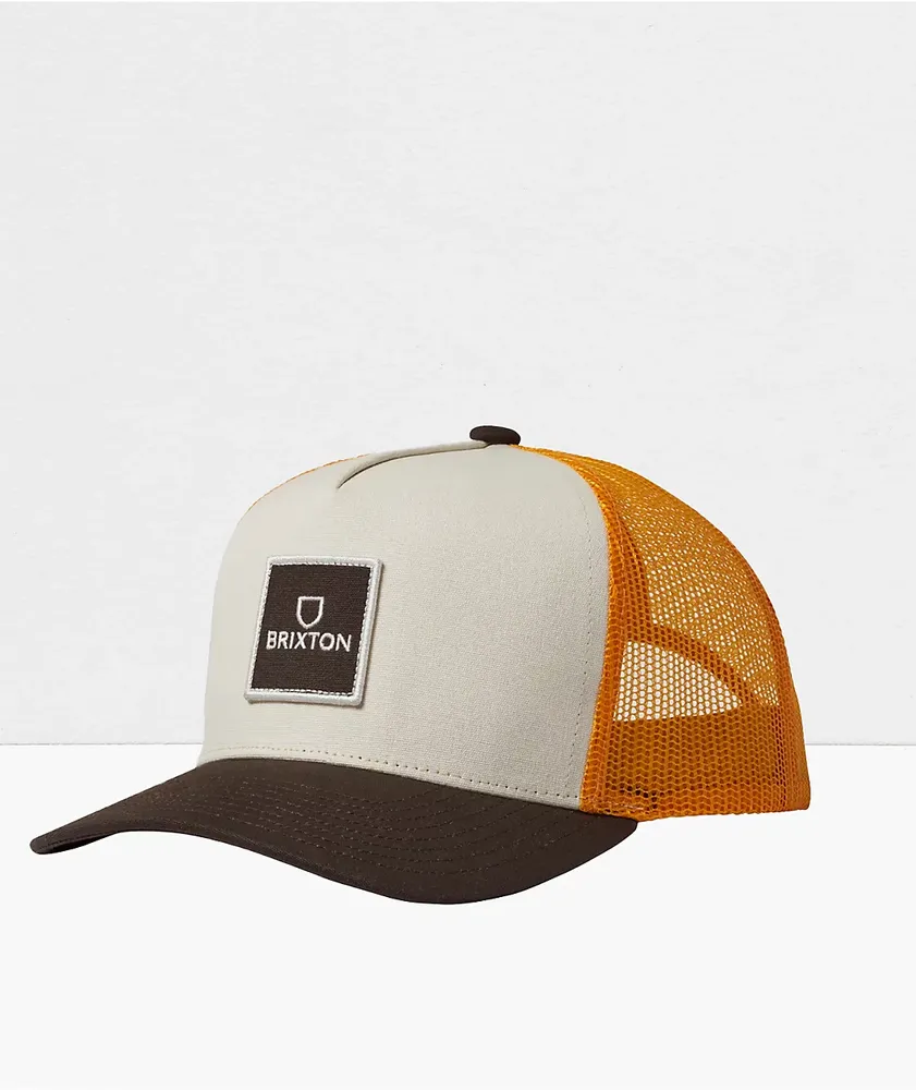 Brixton Alpha Block White, Brown & Yellow Trucker Hat