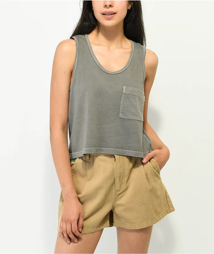 Brixton Black Wash Pocket Crop Tank Top