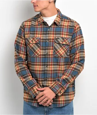 Brixton Bowery Blue & Sand Long Sleeve Flannel