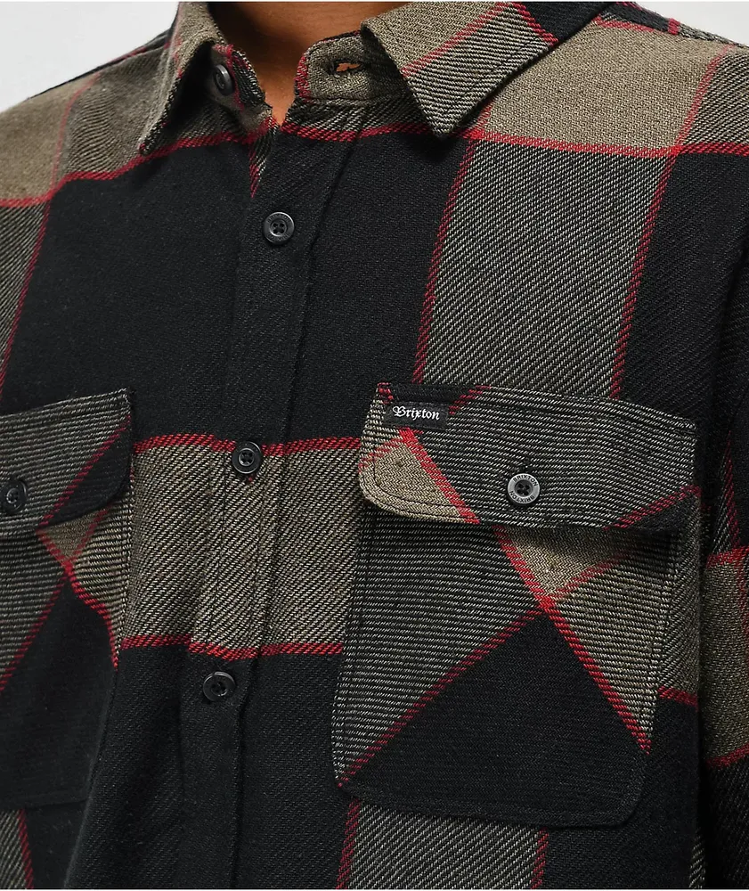 Brixton Bowery Brown, Grey, & Charcoal Plaid Flannel Shirt