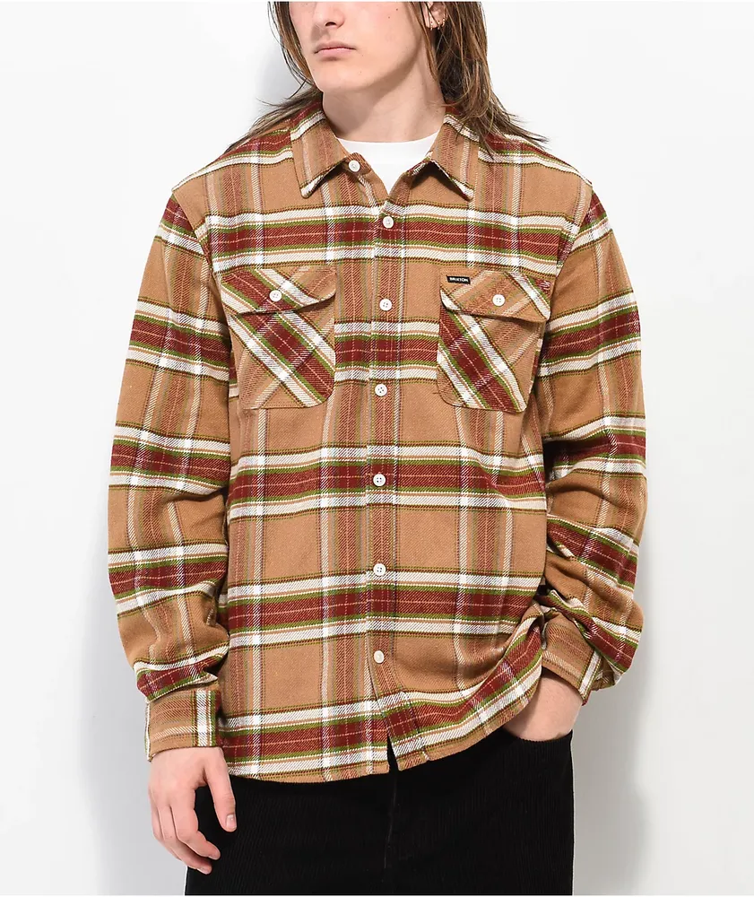 Brixton Bowery Brown, Red, & Green Flannel Shirt