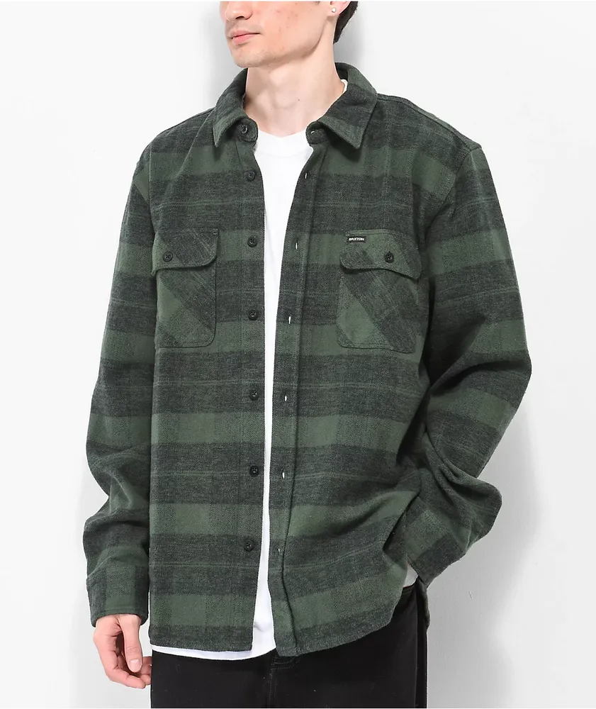 Brixton Bowery Heavy Green Plaid Flannel Shirt