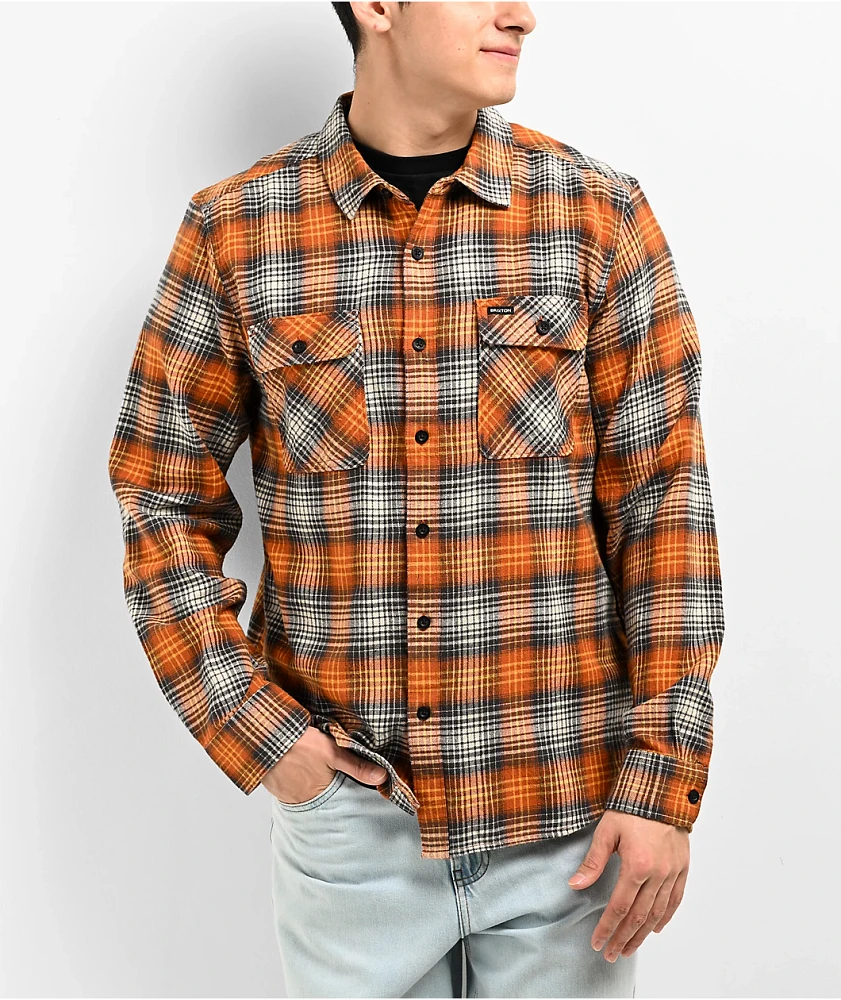 Brixton Bowery Orange Lightweight Flannel Shirt