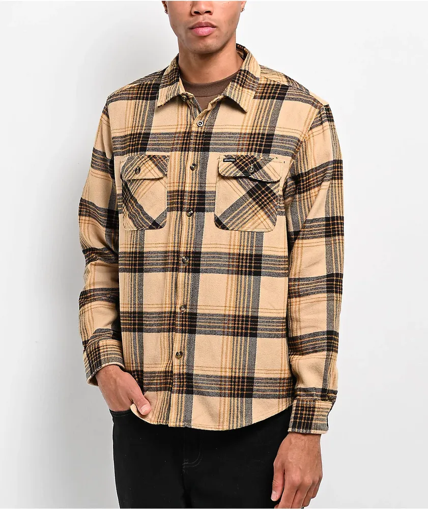 Brixton Bowery Sand & Black Flannel Shirt