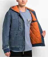 Brixton Builders Zip Hood Blue Denim Jacket 