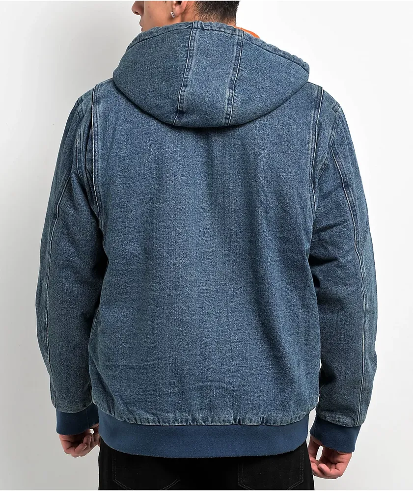 Brixton Builders Zip Hood Blue Denim Jacket 