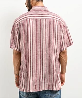 Brixton Bunker Striped Woven Red Short Sleeve Button Up Shirt