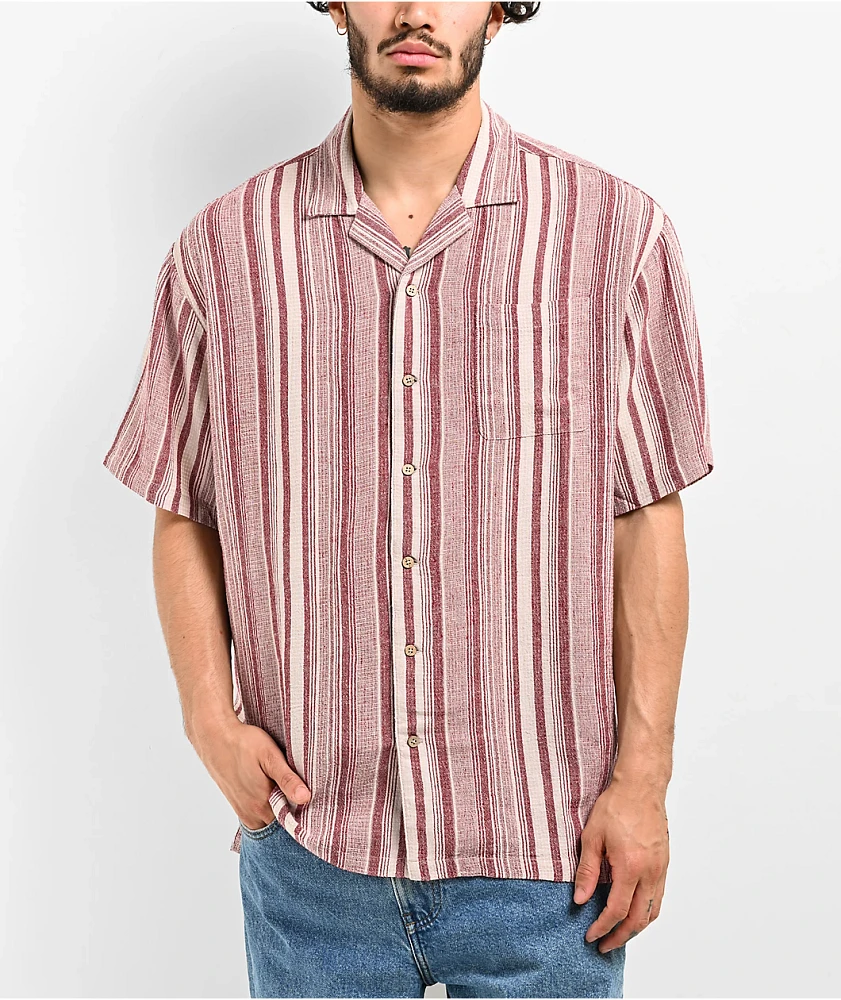 Brixton Bunker Striped Woven Red Short Sleeve Button Up Shirt