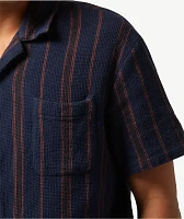 Brixton Bunker Waffle Woven Navy Wash Short Sleeve Button Up Shirt