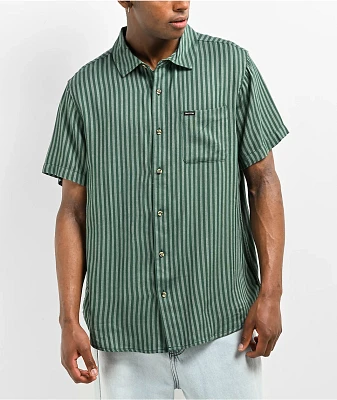 Brixton Charter Herringbone Green Stripe Short Sleeve Button Up Shirt