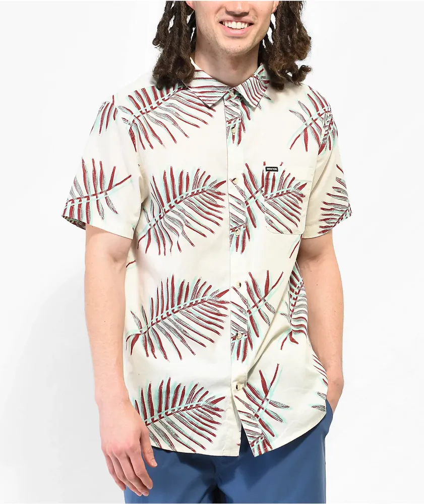 Brixton Charter Print Natural Short Sleeve Button Up Shirt