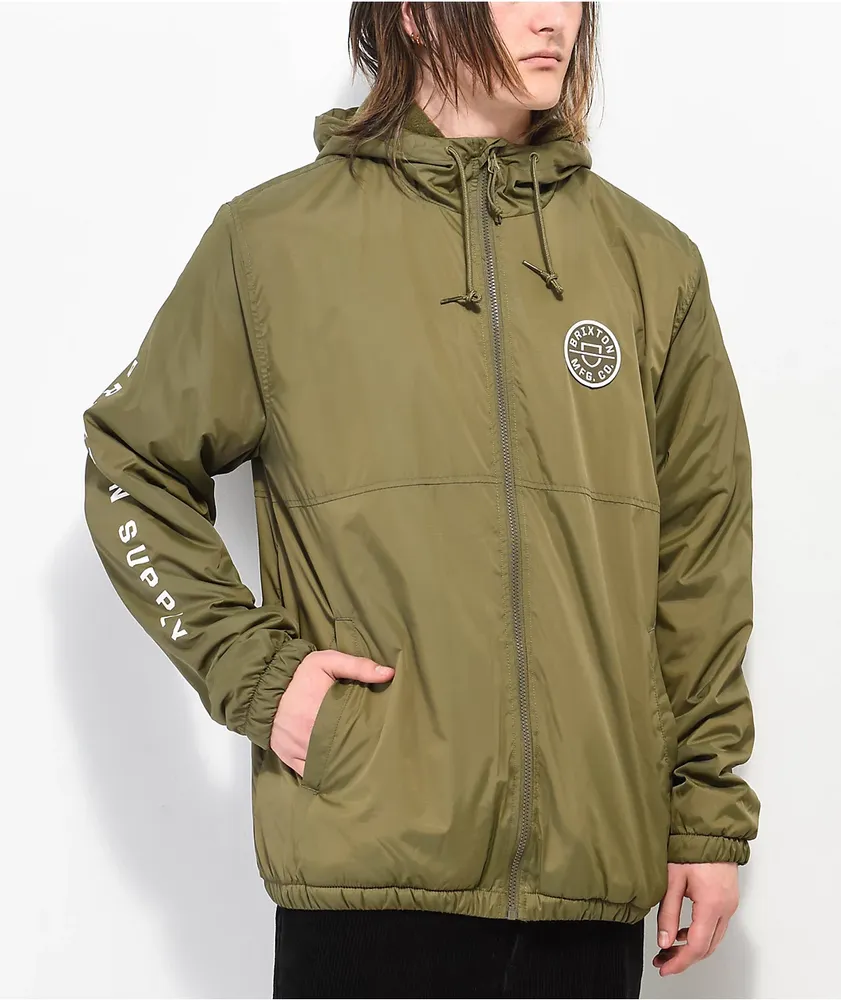 Brixton Claxton Crest Lined Olive Green Zip Jacket