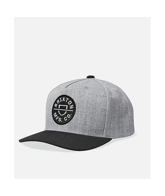 Brixton Crest Heather Grey & Black Snapback Hat