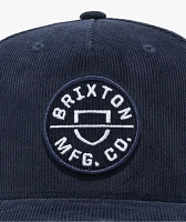 Brixton Crest Navy Netplus Corduroy Snapback Hat