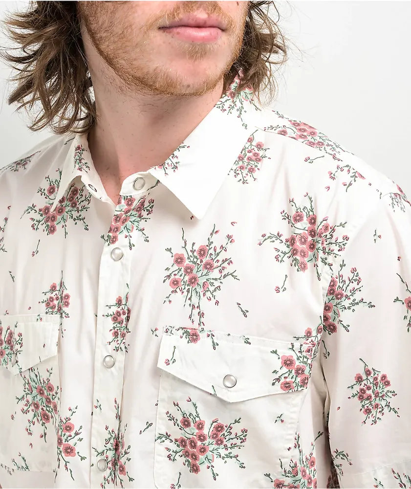 Brixton Wayne Stretch Cream Short Sleeve Button Up Shirt