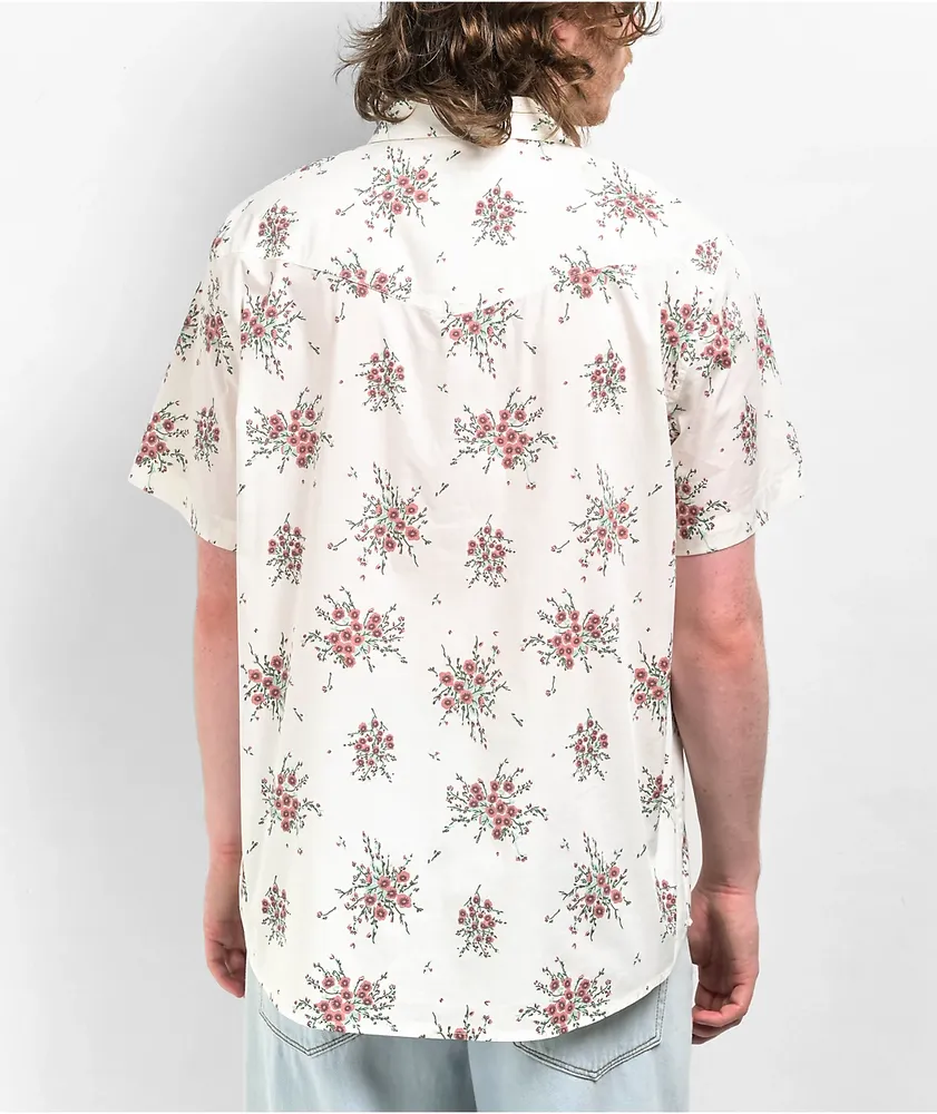 Brixton Wayne Stretch Cream Short Sleeve Button Up Shirt