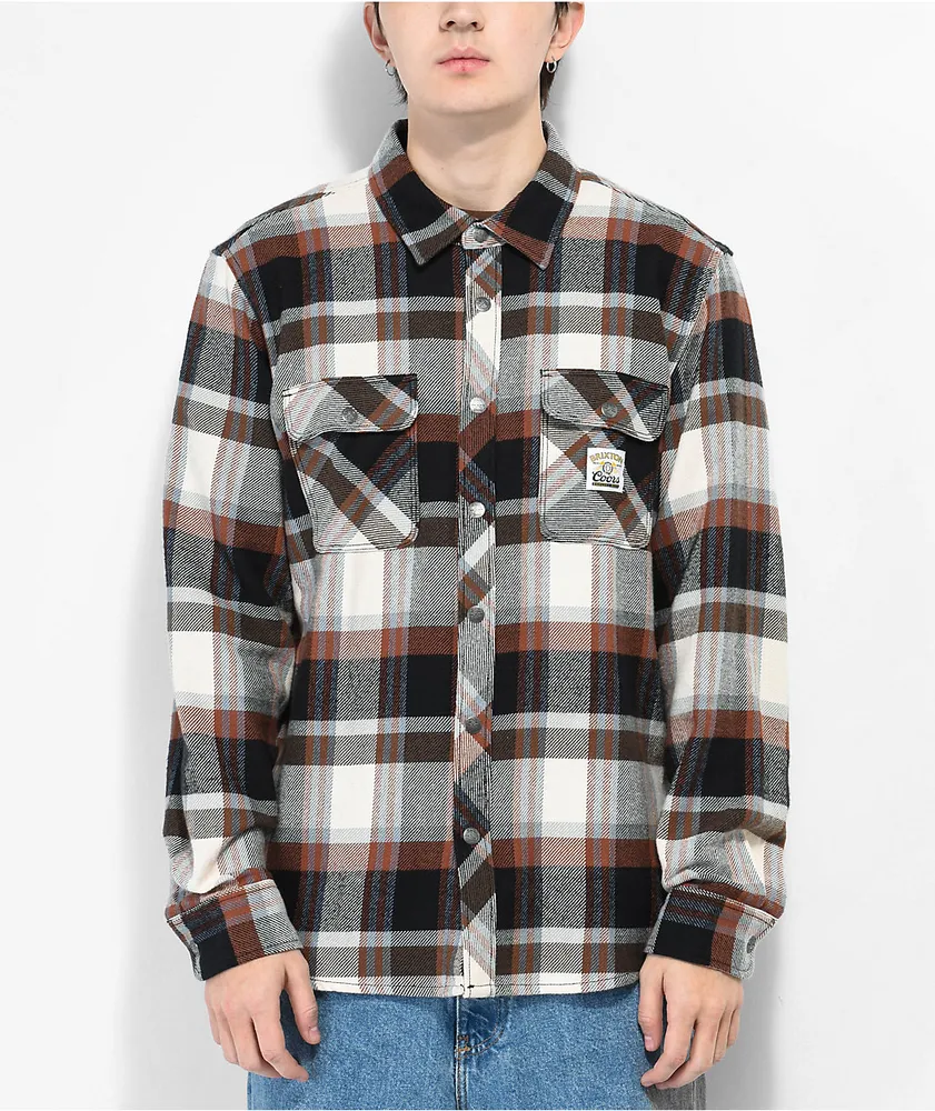 Brixton x Coors Pow Bowery Brown & Blue Flannel Shirt