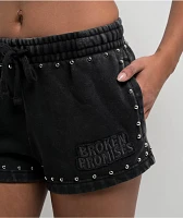 Broken Promises Adorned Black Wash Sweat Shorts